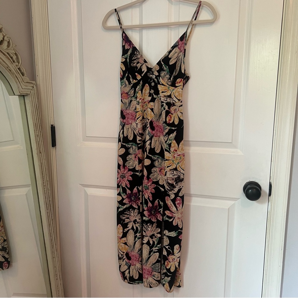 Urban Outfitters Black,‎ Pink & Yellow Floral Sleeveless Midi Sundress Size S/P